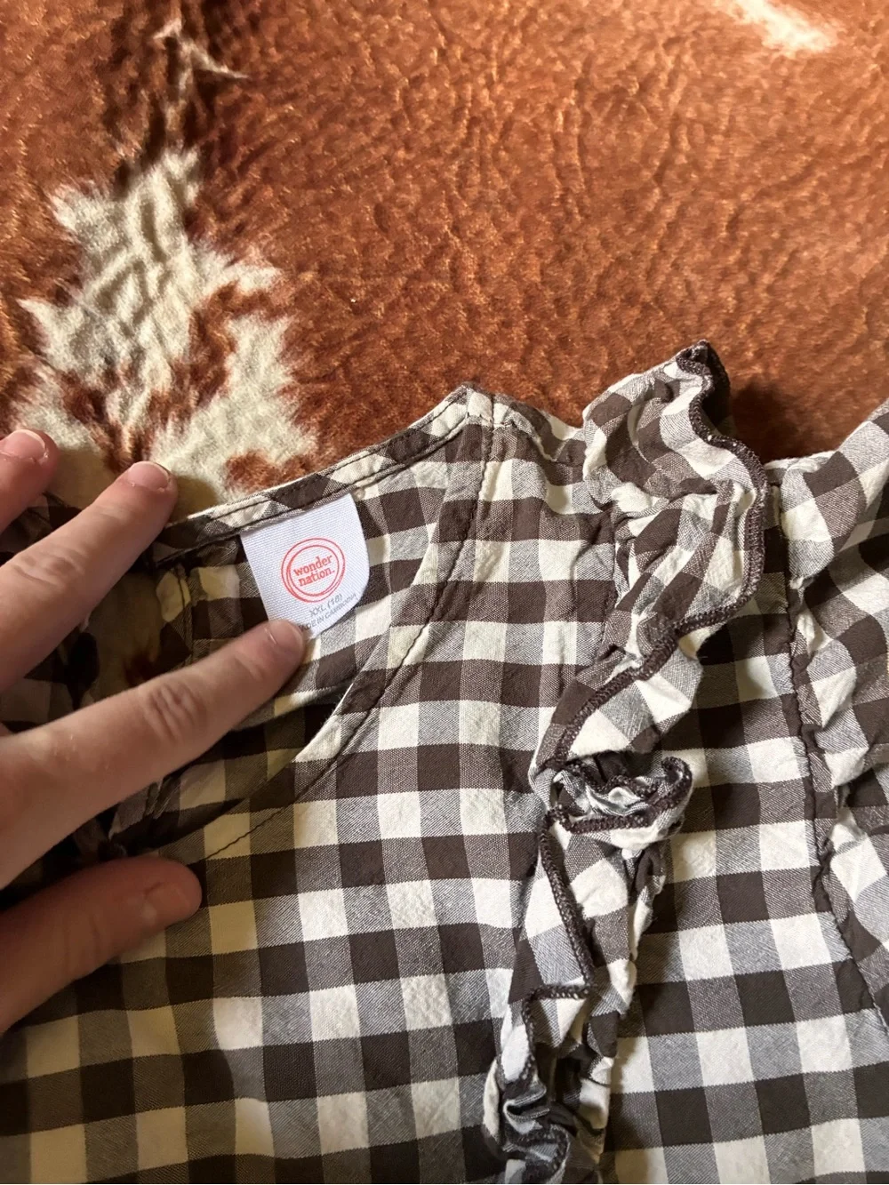wonder nation Brown and White Gingham Ruffle Dress